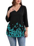 SHOWMALL Plus Size Tops for Women 3/4 Sleeve V Neck Tunic Tops Dressy Casual Blouses Shirts