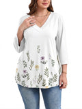 SHOWMALL Plus Size Tops for Women 3/4 Sleeve V Neck Tunic Tops Dressy Casual Blouses Shirts