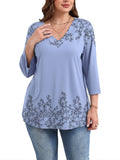 SHOWMALL Plus Size Tops for Women 3/4 Sleeve V Neck Tunic Tops Dressy Casual Blouses Shirts