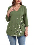 SHOWMALL Plus Size Tops for Women 3/4 Sleeve V Neck Tunic Tops Dressy Casual Blouses Shirts
