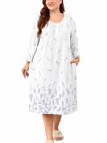 SHOWMALL Women's Plus Size Nightgown with Pockets Soft 3/4 Sleeve Pleated Crew Neck Sleep Dress Loose Lounge Sleepwear