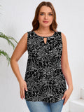 Women's Plus Size Tank Top with Keyhole Neckline Summer Relaxed Fit Chiffon Sleeveless Tops Embellished Front for Casual Outfits