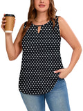 Women's Plus Size Tank Top with Keyhole Neckline Summer Relaxed Fit Chiffon Sleeveless Tops Embellished Front for Casual Outfits