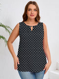 Women's Plus Size Tank Top with Keyhole Neckline Summer Relaxed Fit Chiffon Sleeveless Tops Embellished Front for Casual Outfits