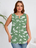 Women's Plus Size Tank Top with Keyhole Neckline Summer Relaxed Fit Chiffon Sleeveless Tops Embellished Front for Casual Outfits