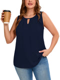 Women's Plus Size Tank Top with Keyhole Neckline Summer Relaxed Fit Chiffon Sleeveless Tops Embellished Front for Casual Outfits
