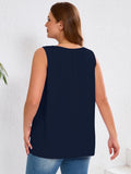 Women's Plus Size Tank Top with Keyhole Neckline Summer Relaxed Fit Chiffon Sleeveless Tops Embellished Front for Casual Outfits