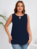 Women's Plus Size Tank Top with Keyhole Neckline Summer Relaxed Fit Chiffon Sleeveless Tops Embellished Front for Casual Outfits