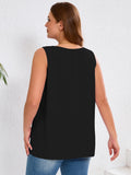 Women's Plus Size Tank Top with Keyhole Neckline Summer Relaxed Fit Chiffon Sleeveless Tops Embellished Front for Casual Outfits