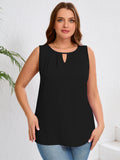 Women's Plus Size Tank Top with Keyhole Neckline Summer Relaxed Fit Chiffon Sleeveless Tops Embellished Front for Casual Outfits