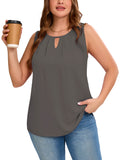 Women's Plus Size Tank Top with Keyhole Neckline Summer Relaxed Fit Chiffon Sleeveless Tops Embellished Front for Casual Outfits