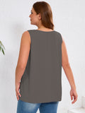 Women's Plus Size Tank Top with Keyhole Neckline Summer Relaxed Fit Chiffon Sleeveless Tops Embellished Front for Casual Outfits