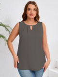 Women's Plus Size Tank Top with Keyhole Neckline Summer Relaxed Fit Chiffon Sleeveless Tops Embellished Front for Casual Outfits