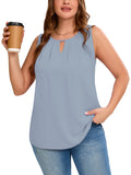 Women's Plus Size Tank Top with Keyhole Neckline Summer Relaxed Fit Chiffon Sleeveless Tops Embellished Front for Casual Outfits