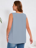 Women's Plus Size Tank Top with Keyhole Neckline Summer Relaxed Fit Chiffon Sleeveless Tops Embellished Front for Casual Outfits