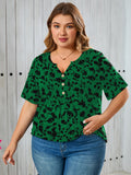 Women's Plus Size Blouse V-Neck Loose Fit Comfy Button Henley Shirt Short Sleeve