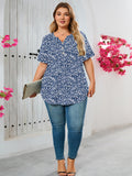 Women's Plus Size Blouse V-Neck Loose Fit Comfy Button Henley Shirt Short Sleeve