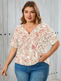 Women's Plus Size Blouse V-Neck Loose Fit Comfy Button Henley Shirt Short Sleeve