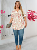 Women's Plus Size Blouse V-Neck Loose Fit Comfy Button Henley Shirt Short Sleeve