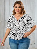 Women's Plus Size Blouse V-Neck Loose Fit Comfy Button Henley Shirt Short Sleeve