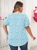 Women's Plus Size Blouse V-Neck Loose Fit Comfy Button Henley Shirt Short Sleeve