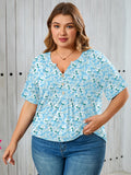 Women's Plus Size Blouse V-Neck Loose Fit Comfy Button Henley Shirt Short Sleeve