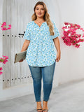 Women's Plus Size Blouse V-Neck Loose Fit Comfy Button Henley Shirt Short Sleeve