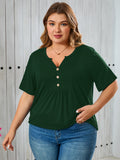 Women's Plus Size Blouse V-Neck Loose Fit Comfy Button Henley Shirt Short Sleeve