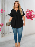 Women's Plus Size Blouse V-Neck Loose Fit Comfy Button Henley Shirt Short Sleeve