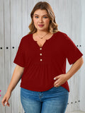 Women's Plus Size Blouse V-Neck Loose Fit Comfy Button Henley Shirt Short Sleeve