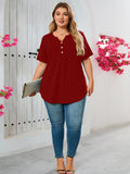 Women's Plus Size Blouse V-Neck Loose Fit Comfy Button Henley Shirt Short Sleeve