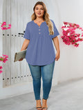 Women's Plus Size Blouse V-Neck Loose Fit Comfy Button Henley Shirt Short Sleeve