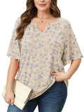 SHOWMALL Women's Plus Szie Tops V Neck Loose Fit Short Sleeve Casual Blouse for Summer Relaxed Style Shirts Everyday Wear Outfit