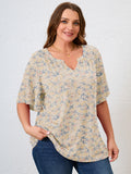 SHOWMALL Women's Plus Szie Tops V Neck Loose Fit Short Sleeve Casual Blouse for Summer Relaxed Style Shirts Everyday Wear Outfit
