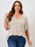 SHOWMALL Women's Plus Szie Tops V Neck Loose Fit Short Sleeve Casual Blouse for Summer Relaxed Style Shirts Everyday Wear Outfit