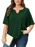 SHOWMALL Women's Plus Szie Tops V Neck Loose Fit Short Sleeve Casual Blouse for Summer Relaxed Style Shirts Everyday Wear Outfit