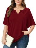 SHOWMALL Women's Plus Szie Tops V Neck Loose Fit Short Sleeve Casual Blouse for Summer Relaxed Style Shirts Everyday Wear Outfit