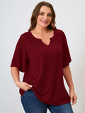 SHOWMALL Women's Plus Szie Tops V Neck Loose Fit Short Sleeve Casual Blouse for Summer Relaxed Style Shirts Everyday Wear Outfit
