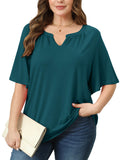 SHOWMALL Women's Plus Szie Tops V Neck Loose Fit Short Sleeve Casual Blouse for Summer Relaxed Style Shirts Everyday Wear Outfit