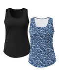 SHOWMALL 2 Pack Plus Size Sleeveless Tops for Women, Flattering Curved Hem Flowy Tank Tops, Casual Floral Shirts