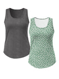 SHOWMALL 2 Pack Plus Size Sleeveless Tops for Women, Flattering Curved Hem Flowy Tank Tops, Casual Floral Shirts
