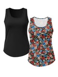 SHOWMALL 2 Pack Plus Size Sleeveless Tops for Women, Flattering Curved Hem Flowy Tank Tops, Casual Floral Shirts