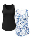 SHOWMALL 2 Pack Plus Size Sleeveless Tops for Women, Flattering Curved Hem Flowy Tank Tops, Casual Floral Shirts