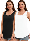 SHOWMALL 2 Pack Plus Size Sleeveless Tops for Women, Flattering Curved Hem Flowy Tank Tops, Casual Floral Shirts