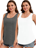 SHOWMALL 2 Pack Plus Size Sleeveless Tops for Women, Flattering Curved Hem Flowy Tank Tops, Casual Floral Shirts