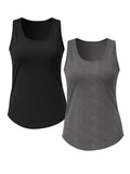 SHOWMALL 2 Pack Plus Size Sleeveless Tops for Women, Flattering Curved Hem Flowy Tank Tops, Casual Floral Shirts