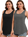 SHOWMALL 2 Pack Plus Size Sleeveless Tops for Women, Flattering Curved Hem Flowy Tank Tops, Casual Floral Shirts