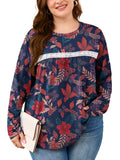 SHOWMALL Women's Plus Size Long Sleeve Tunic Top, Lace Trim Crew Neck Loose Fit Casual Blouse