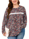 SHOWMALL Women's Plus Size Long Sleeve Tunic Top, Lace Trim Crew Neck Loose Fit Casual Blouse