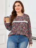 SHOWMALL Women's Plus Size Long Sleeve Tunic Top, Lace Trim Crew Neck Loose Fit Casual Blouse